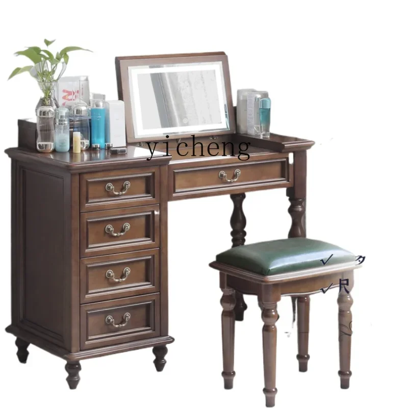 

ZC Solid Wood Flip Dressing Table Mirror Bedside Bedroom Makeup Table Multi-Functional Dresser Desk Integrated