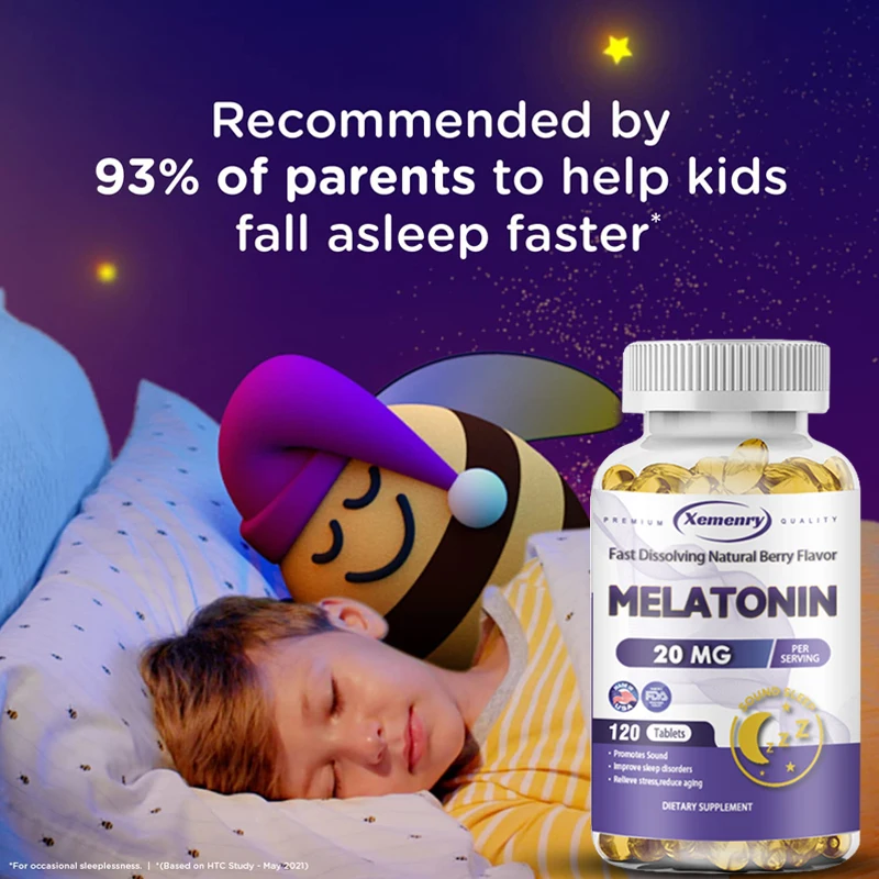 Melatonin Softgels, Optimal Sleep Time Triple Action Calms The Mind and Helps You Fall Asleep Faster, 20 Mg, 120 Capsules