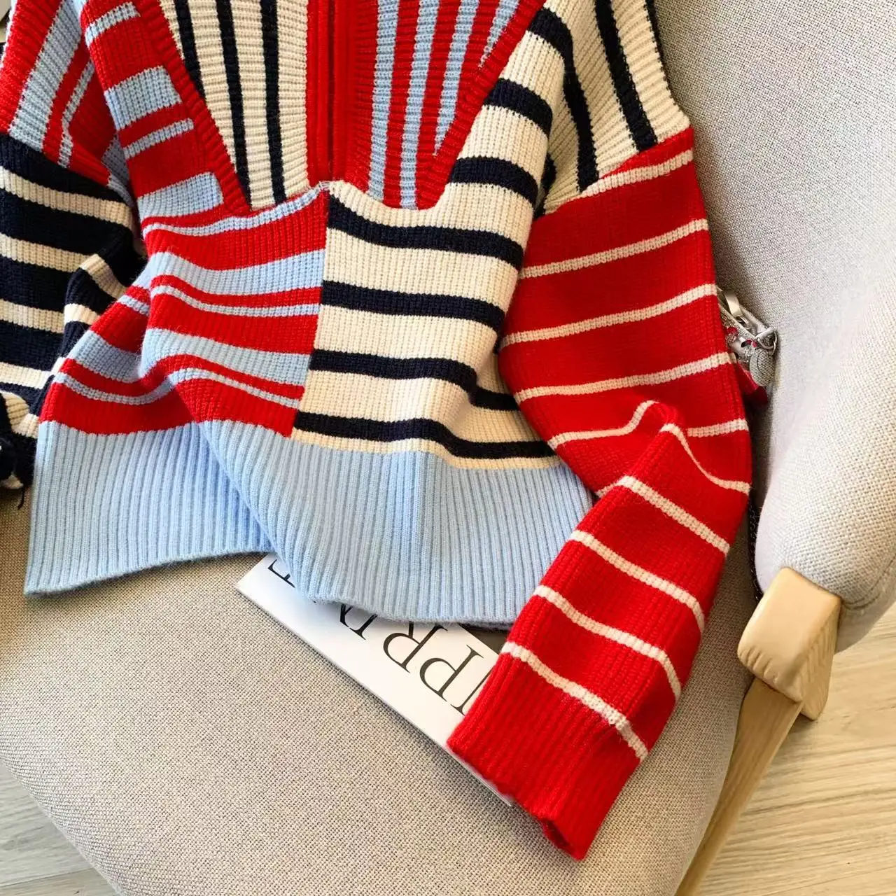 موضة مخطط متماسكة سترة البلوز المرأة الخريف الشتاء كم طويل الرمز البريدي القمم أنيق شيك موضة فضفاضة السيدات لاعبا 2025 #4