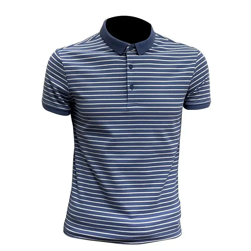 

Blue Male Polo Shirts White Striped Skinny Mens with Collar T-shirt Black Cheap Tops Loose Kpop Elastic Slim Fit Stylish Summer