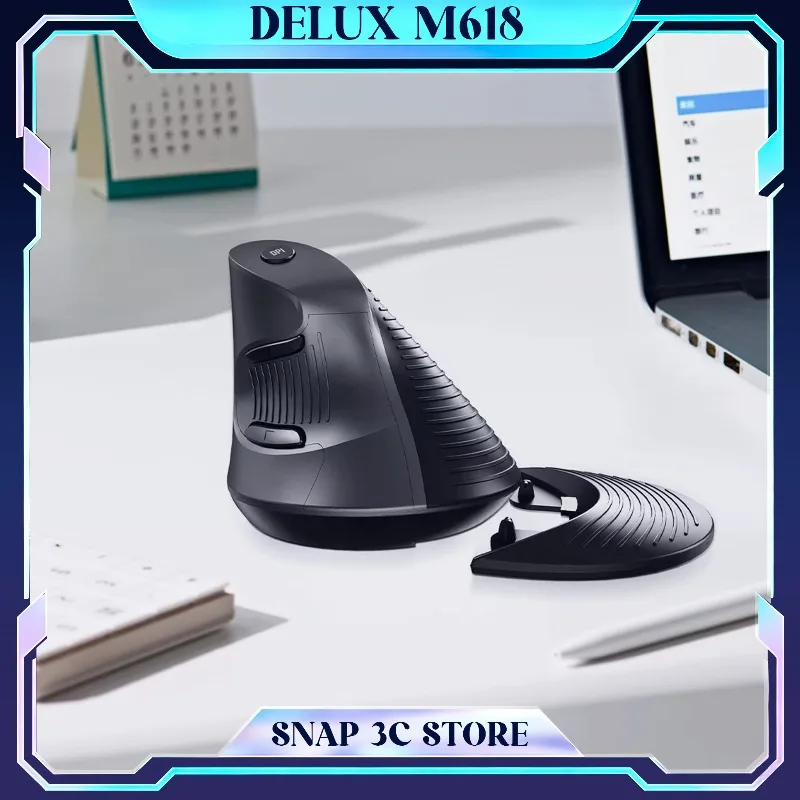 DeLUX M618 Vertical Mouse Ergonomic Wireless Bluetooth Tri-mode Silent Rechargeable Mice Handshake Carpal Tunnel Relief Laptop