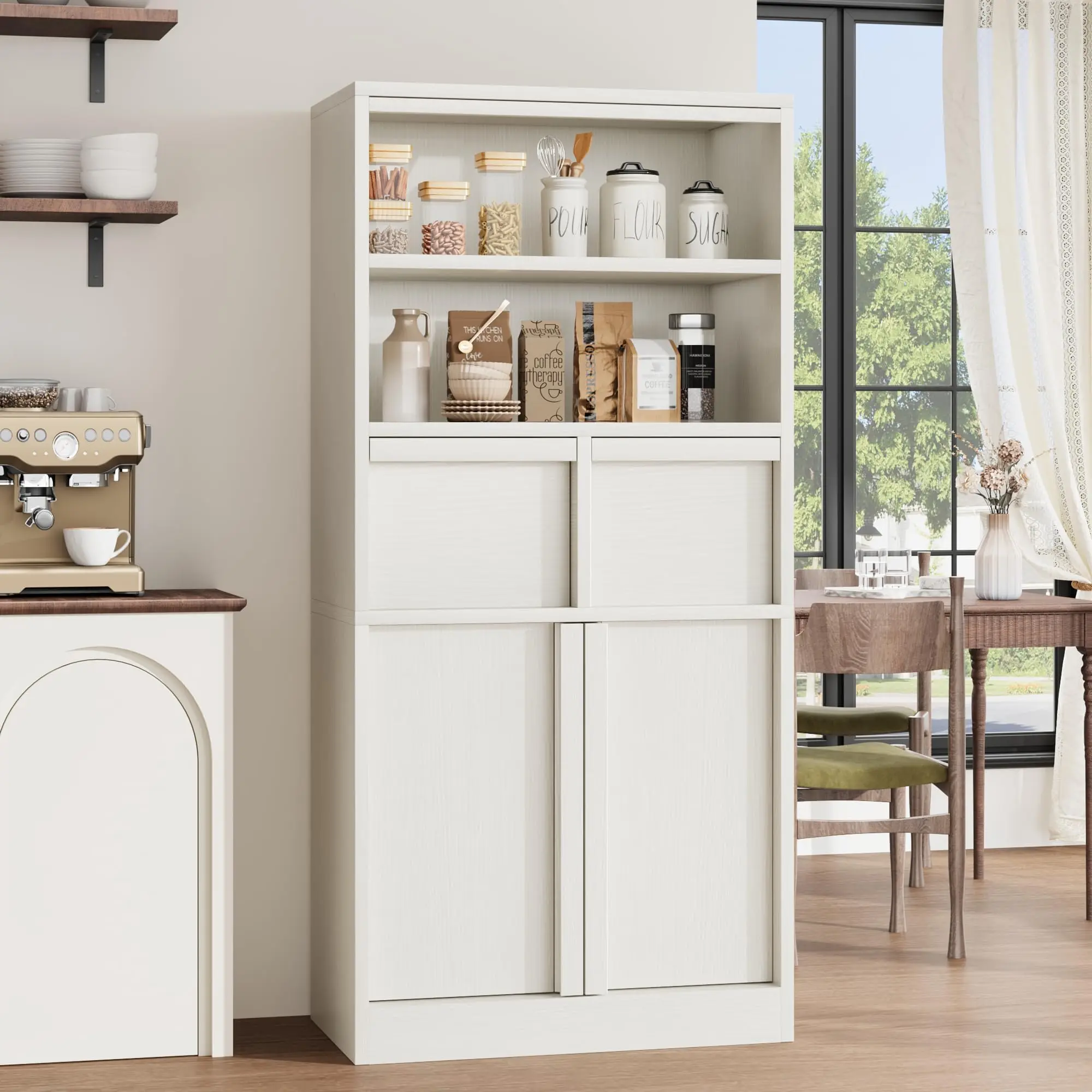 Armoire de rangement de salle de bain autoportante blanche de 51 pouces de hauteur, armoire de sol avec portes, 2 tiroirs et étagères ouvertes, organi