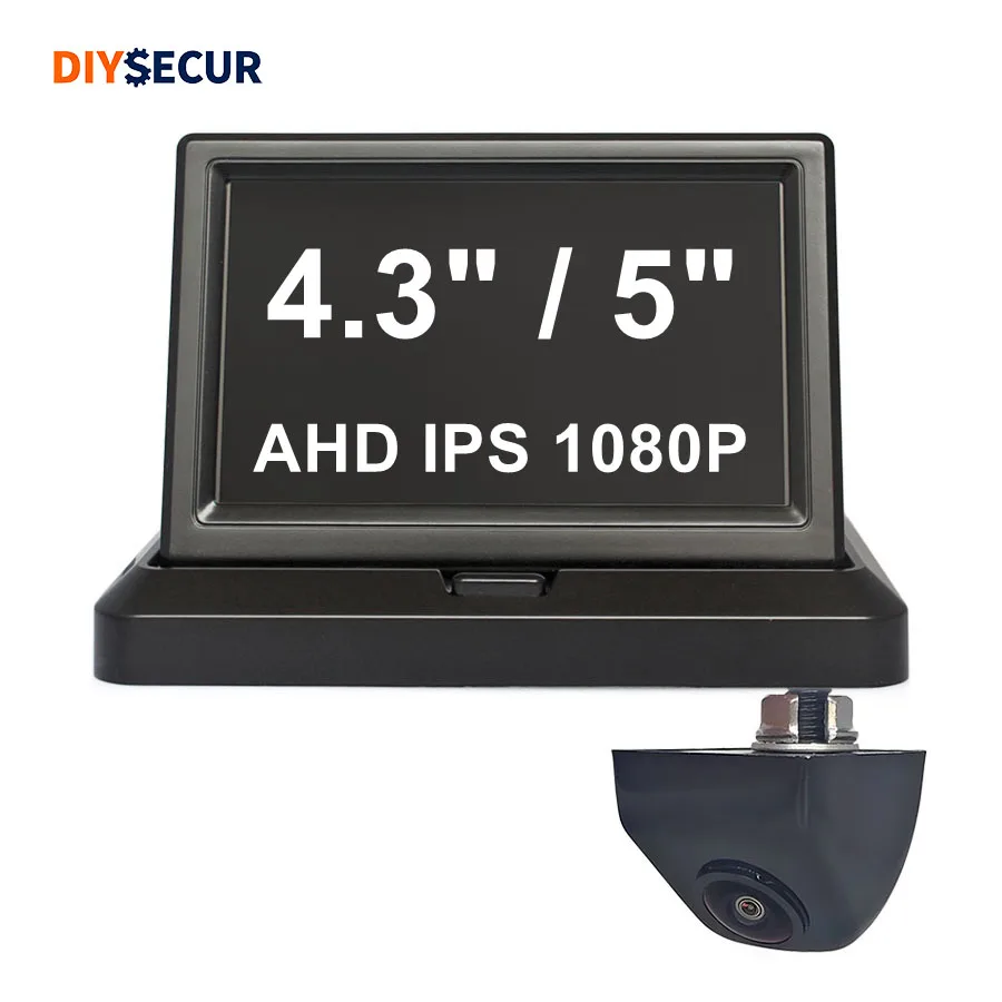 DIYSECUR 4.3inch/5inch AHD IPS Foldable Car Monitor 1080P Night Vision Car Rear View Camera 170° Reverse Camera Waterproof