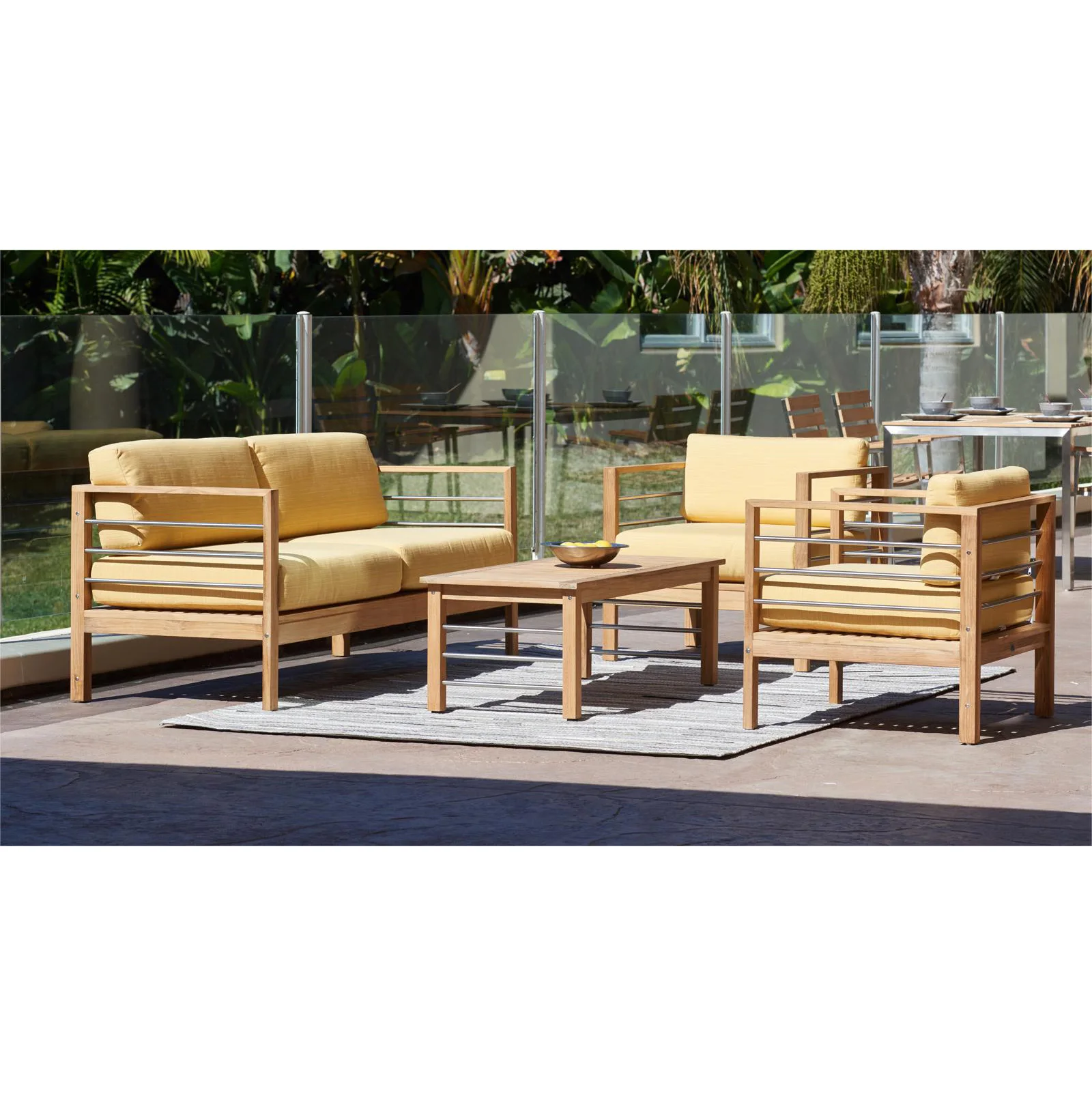 

Garden All Weather Loveseat And Club Chairs Teak Outdoor Patio Furniture Solid Wood Sofa Set Design