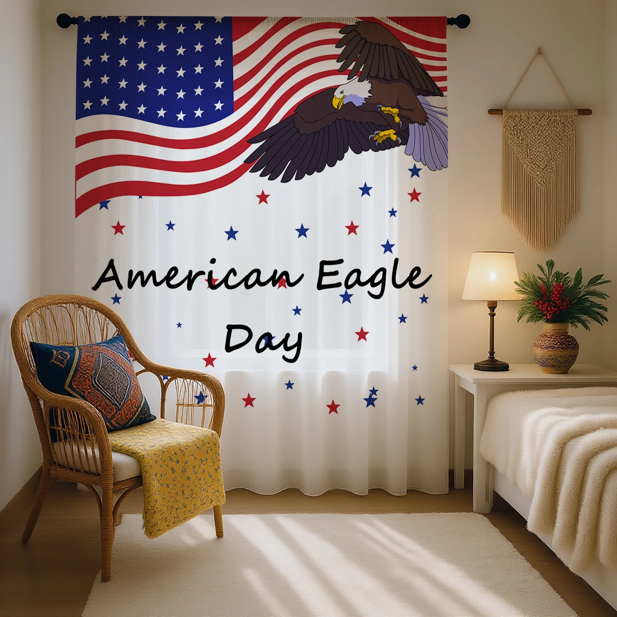 Gradient Sheer Curtain, Good Quality Light Reducing Privacy Voile for Living/Bedroom/Kids Roocm,Independence Day Gift view 5