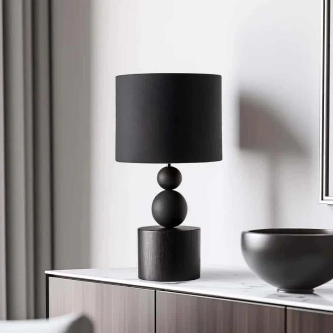 Fully Matte Black Double-sized Stacked Spherical Wooden Art Piece Suitable For Apartments And Hotels Handcrafted Decorative Gift