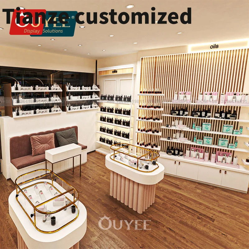 Customized-3D  Fragrance Store Interior Design Sweet Ladies Decoration Perfume Shop Furniture Glass Perfume Display Cabinet