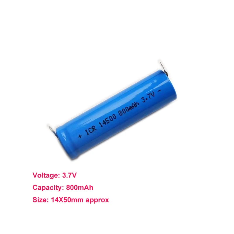 100% New 14500 Lithium Li-ion Rechargeable Battery with Welding Nickel Sheet For Torch Microphone Radio Toothbrush 800mAh 3.7V