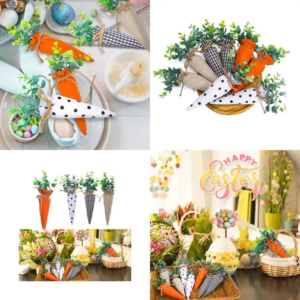

G6KF Set of 4 Decorative Fabric Carrots for Easters Spring Table Centerpieces Shelf Decoration Garden Patios Accessories