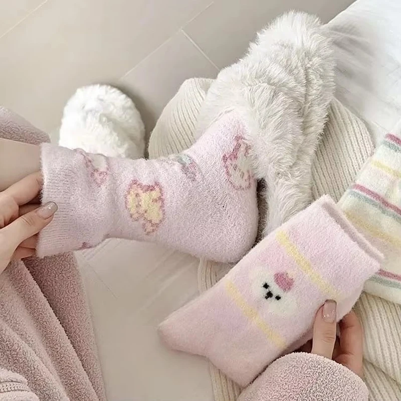 Fluffy Socks Female Pink Puppy Cute Sweet Autumn Winter Girls Wool Thickening Harajuku Home Warm Cylinder Sleep Casual Cartoon