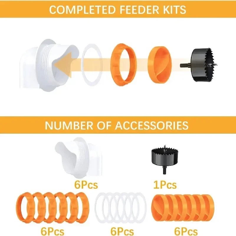 Automatic Poultry Feed Gravity Feeding Kit, Bucket Box Slot, Chicken Feeder, Poultry Feeder Supplies