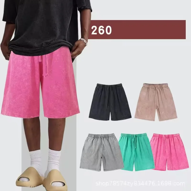 High-quality 100% cotton 260g retro distressed streetwear oversized faded acid-washed men's and women's shorts custom logo