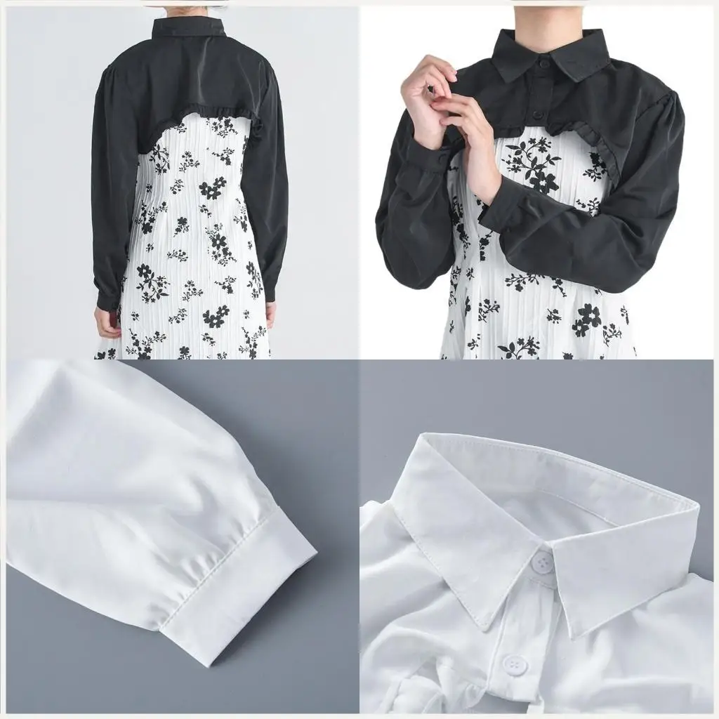 

Women's Long Sleeve Button Front Collared Cropped Blouse Shirt Top
