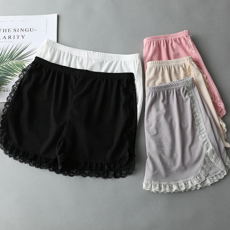 Short de Sécurité en Dentelle Latérale pour Femme, Couleur Unie, Doux, Pantalon Court artificiel astique, Boxer Anti-Marche, Bas de Sécurité, Été