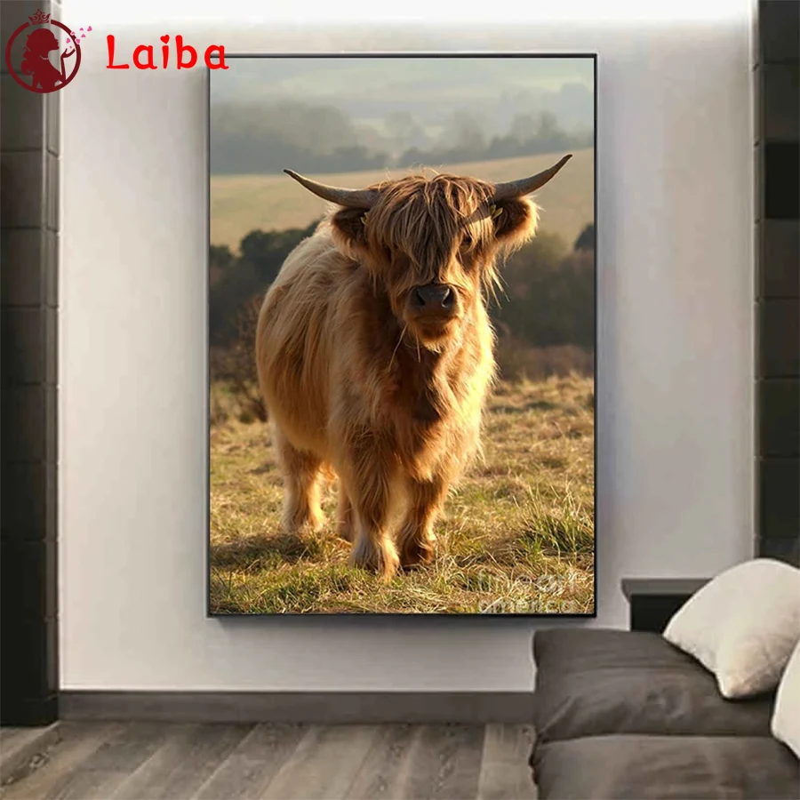 

Diamond Mosaic animal highland cattle Picture Of Rhinestone Diamond Painting Cross Stitch Embroidery Needlework Wall Art