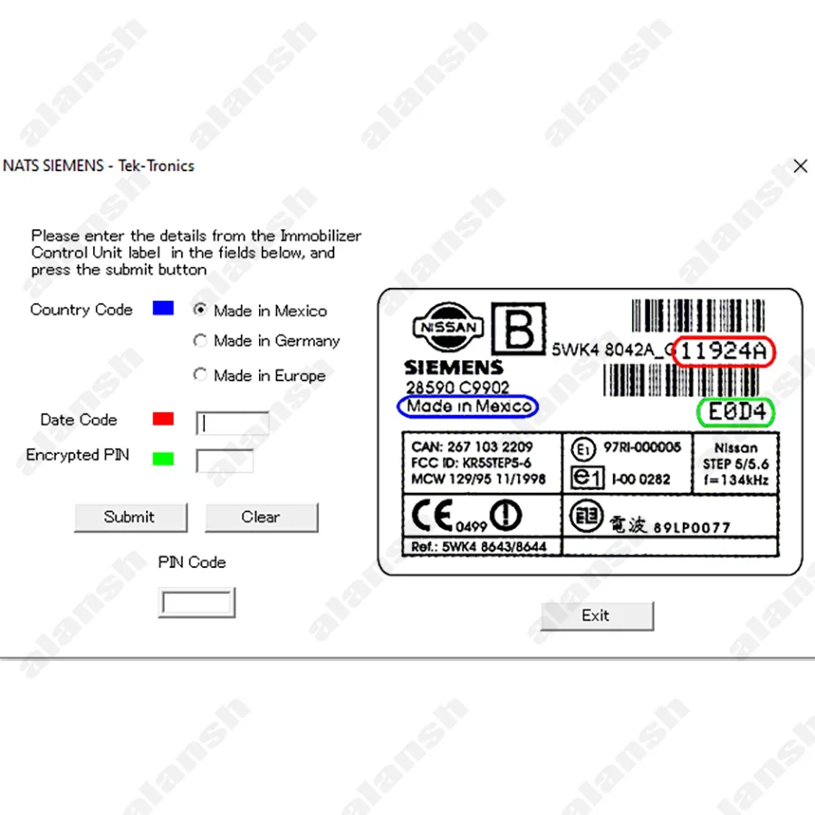 for Nissan NATS TECU III 5 & 6 PIN Code Calculator for Entrance Control Unit and Immobilizer Key Programming + nitro