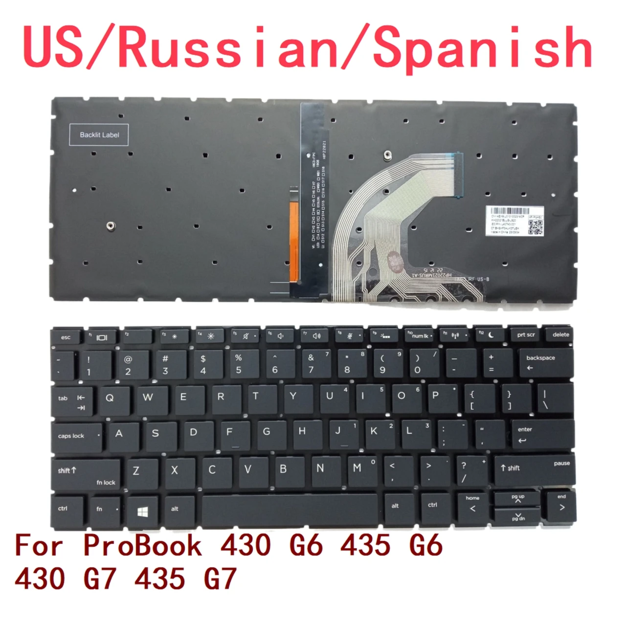 

New US Russian Spanish Laptop Backlit Keyboard For HP ProBook 430 G6 435 G6 430 G7 435 G7 Notebook PC Replacement