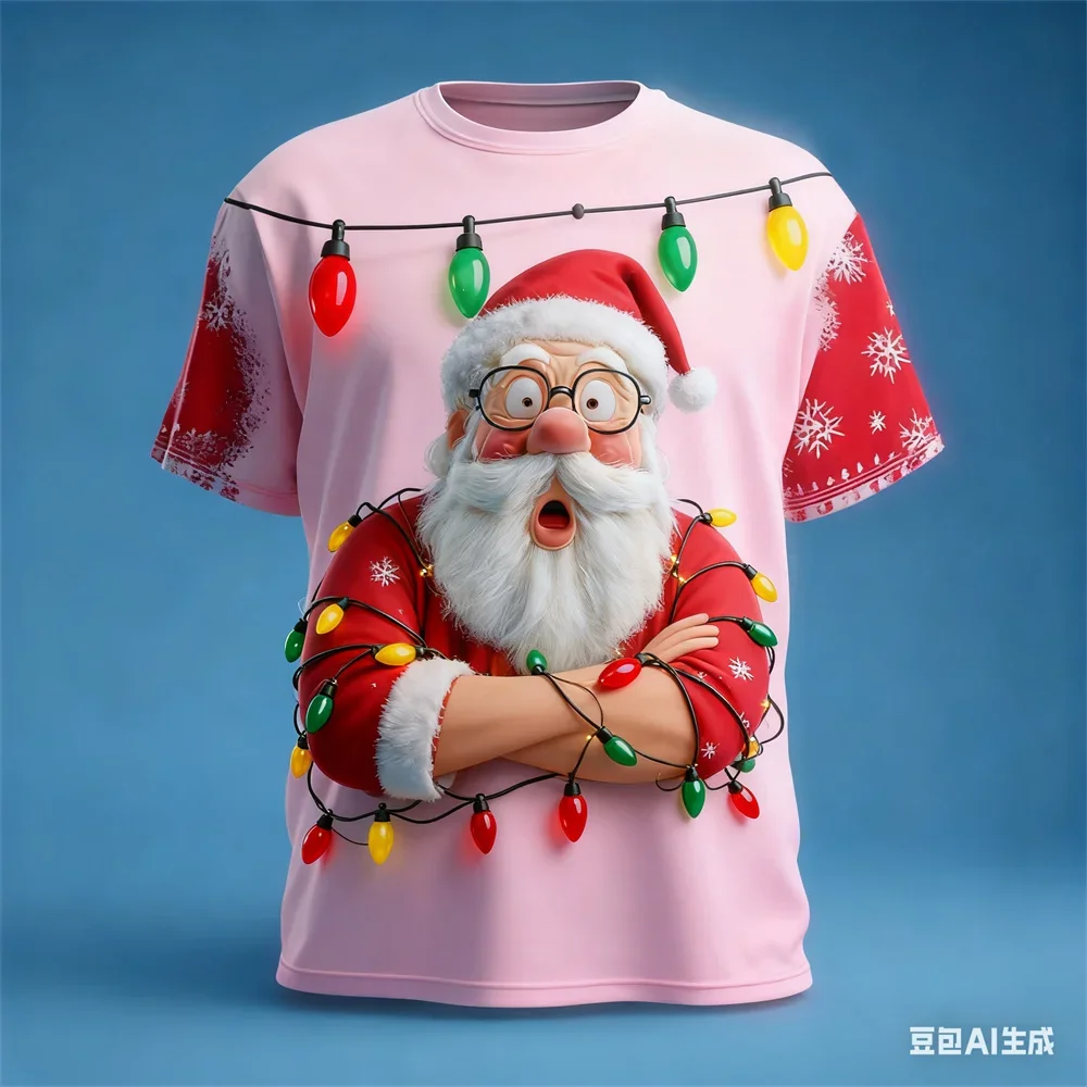 عيد الميلاد تي شيرت رجالي سانتا كلوز نمط طباعة الرجال المرأة الجولة الرقبة تي شيرت السنة الجديدة الجرافيك تي شيرت جديد في بلايز و تيز #6