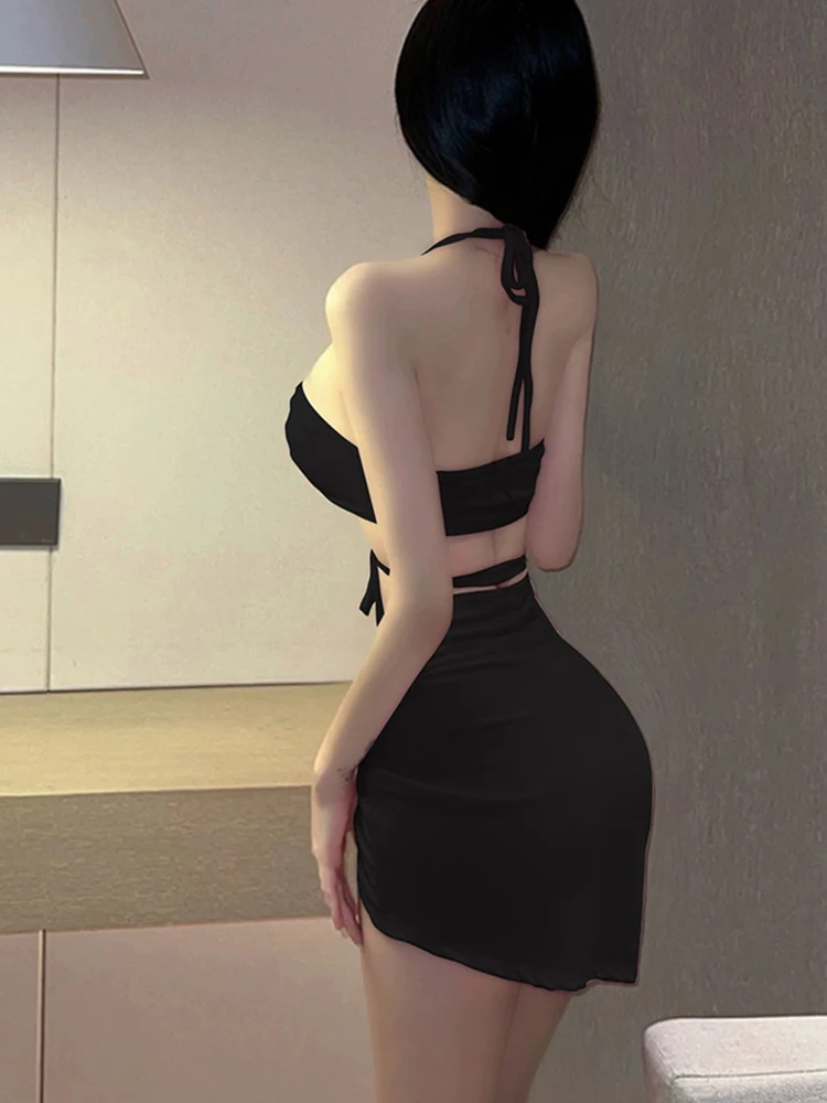 OIINAA Red Swimsuit Women Neck-mounted Sexy Bathing Suit Holiday Hot Spring Swimwear Summer 2025 Lace Up Cover-Ups Wrap Skirt