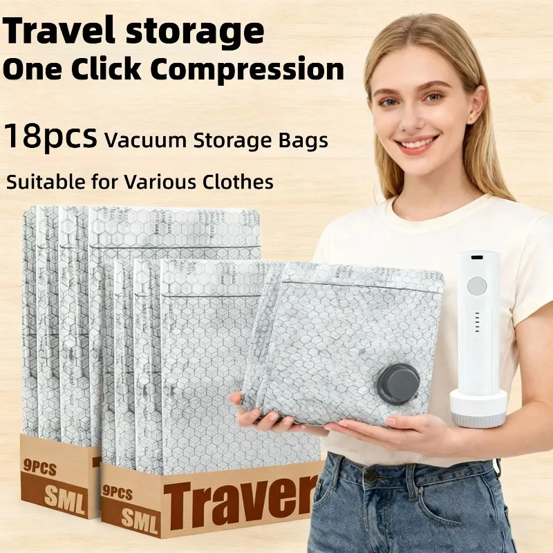 【Trending】TX Travel Vacuum Seal Bags for Clothing w/Portable Electric Pump, 9-Pack Space Saver Compression Bags for Clothes, Lug view 2