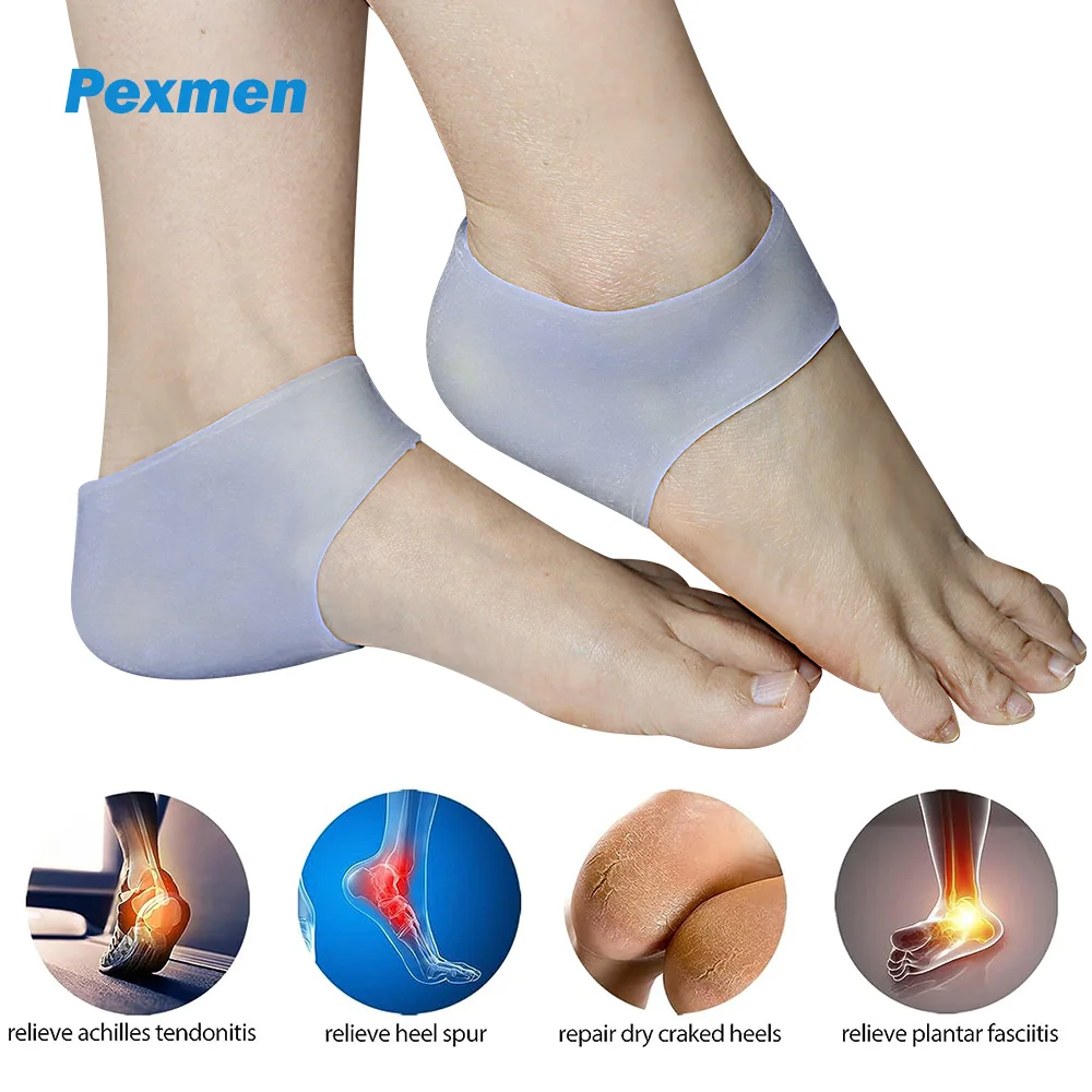 Pexmen 2Pcs Silicone Heel Protectors for Women and Men Moisturizing Relief for Blister Cracked Foot Plantar Fasciitis Spurs