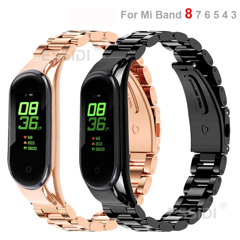 Stainless Steel Band Loop With Case For Xiaomi Mi Band 8 7 6 5 4 3 Metal Men Women Watch Bracelet Strap For Miband 8