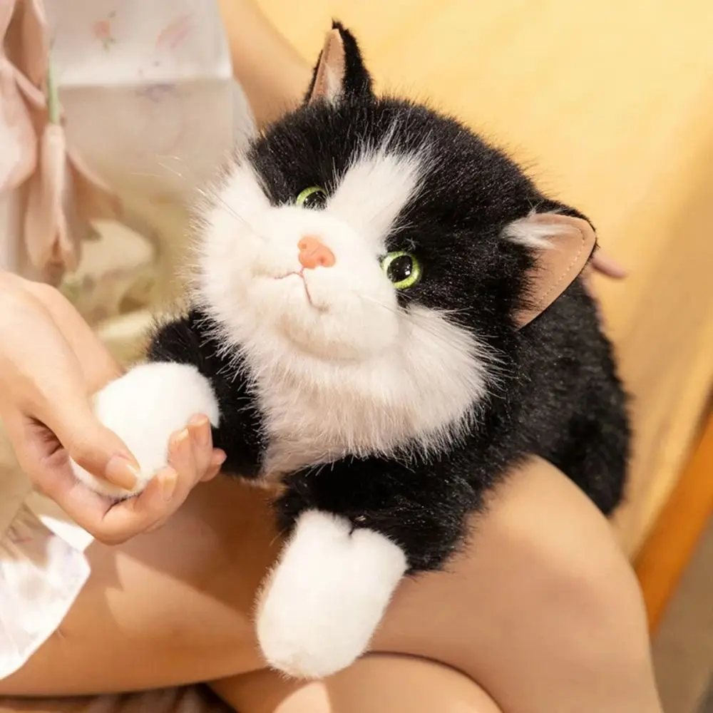 New Soft Simulation Cat Plush Toys Fluffy Voiced Ragdoll Cat Plush Doll Cute Cartoon With Bib Realistic Cat Doll Birthday Gifts