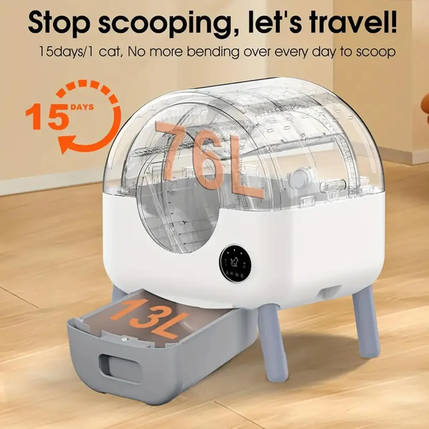 Caja de arena autolimpiante extra grande aplicación peso para gatos - imagen 4