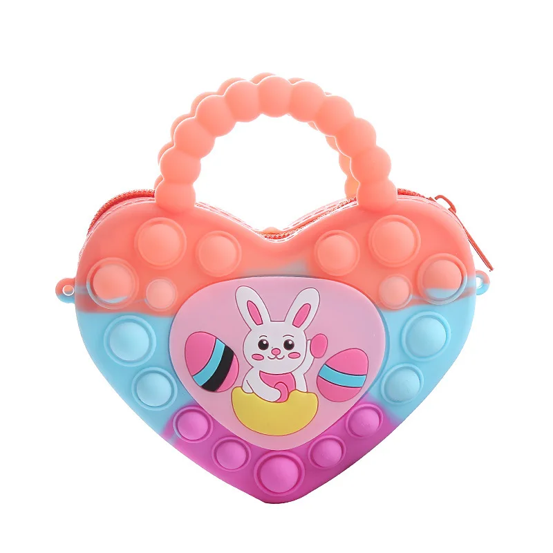 1pc Heart Cute Rabbit Silicone Shoulder Bag, Jelly Storage Bag Pop Bubble Purse, Coin Purse For Girls, Ideal choice for Gifts