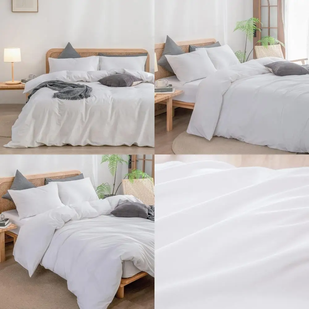 

Super Soft Cotton Linen Feel Duvet Cover Set, Comfortable Lightweight 3-Piece Bedding, Chic Solid Color for Home
