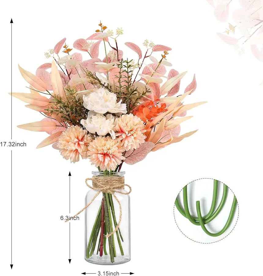 Flores falsas Flores de imitación en jarrón, artificiales con jarrón, arreglos florales, plantas artificiales, ramo de seda bohemio