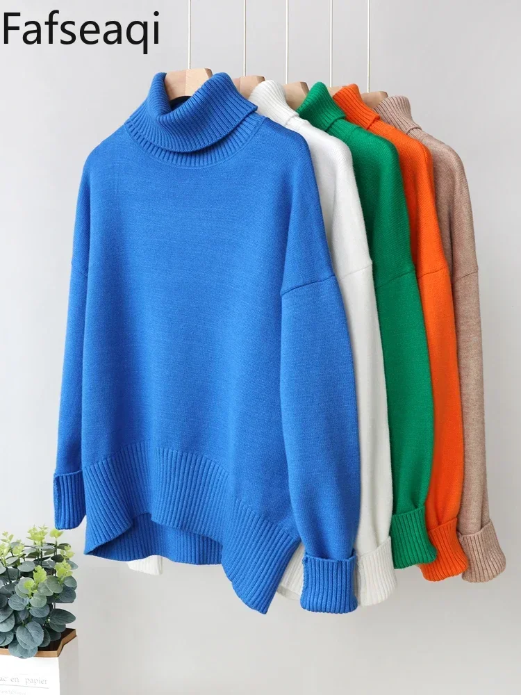 High Quality Women\'s Turtlenecks 2024 Green Winter Thick Warm Pullover Knitted Sweaters for Women Black Soft Orange Jumper Top