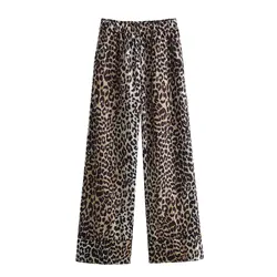 Pantalones informales con estampado de leopardo para mujer, calzas elegantes de cintura alta, estilo Retro, moda urbana, primavera y verano, 2024