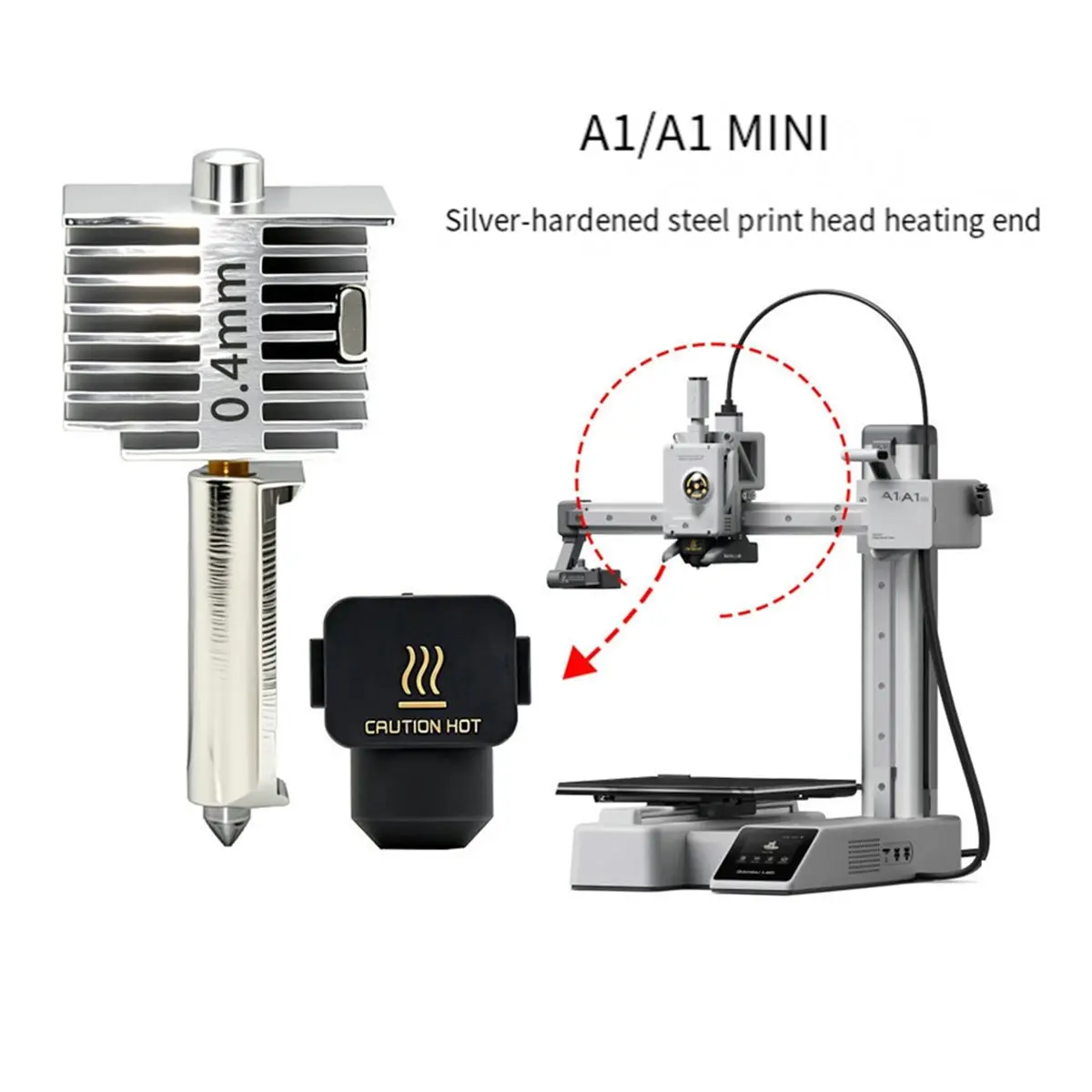 A85P For Bambu Lab A1/A1 Mini All-in-One Hotends Kit with 0.4/0.6/0.8mm Hardened Steel Nozzle 0.6