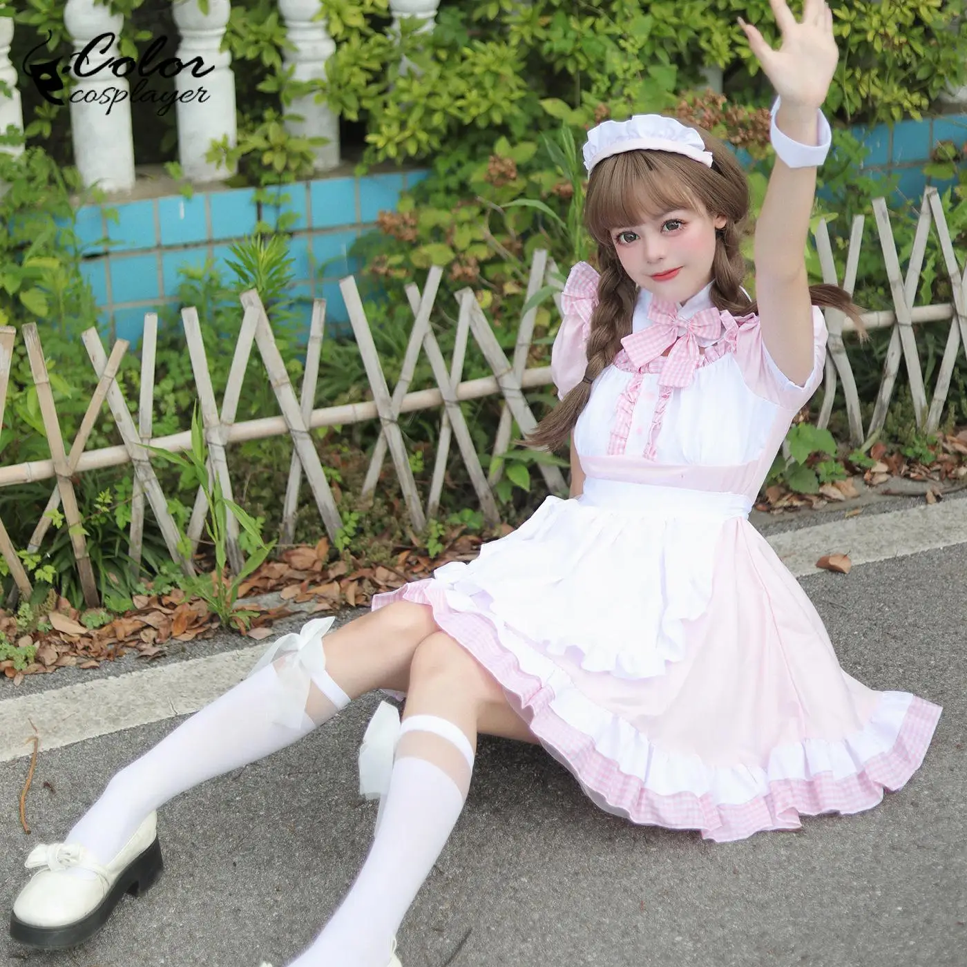 Color Cosplayer Pink Maid Dress for Women Lolita Cafe Servant Cosplay Costume Anime Cos Dress Up Adult Halloween Clothing