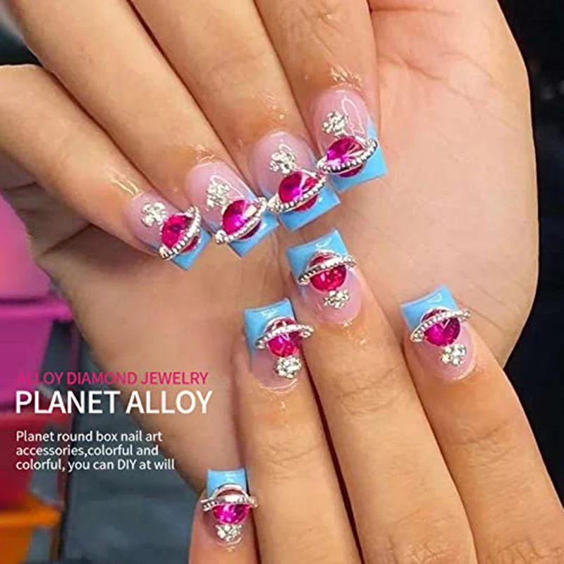 3D Saturno Planeta Cruz Nail Charms, Peças Jewel Luxo, Gems Pedras, Crystal Rhinestones, Nail Art Decoração Acessórios, 10pcs