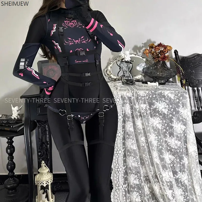 

Anime Cosplay Sexy Little Devil Cyber Mecha Cool Women's Role Play Jumpsuit Steampunk Hollow Clothing Punk Halloween Party 72th