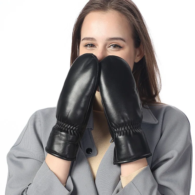 Wholesale European and American Women's Sheepskin Velvet Thickened Finger Gloves To Keep Warm and Cold in Winter