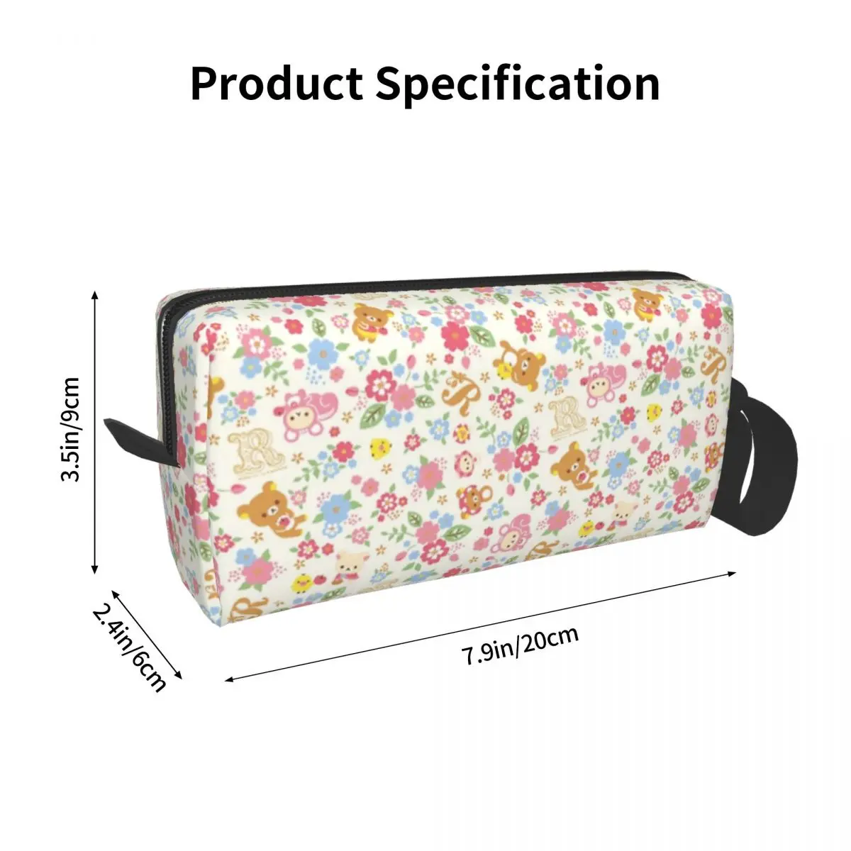 Cute Rilakkuma Flower Pattern Makeup Bag Cosmetic Organizer Dopp Kit Toiletry Cosmetic Bag for Women Beauty Travel Pencil Case