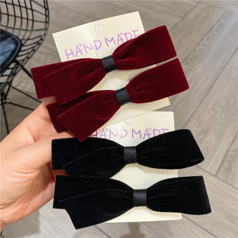 Velvet Bow Hair Clip French Vintage Black Red Bowknot Hairside Elegant Women\'s Small Hairpin For Girl Barrettes Fashion Headwear