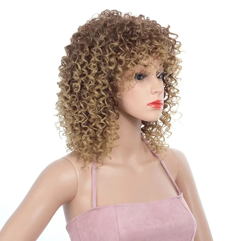 MSIWIGS-Perruque synthétique courte bouclée pour femme, cheveux afro bruns, blond ombré, noir mélangé, degré de chaleur