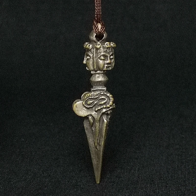 YIZHU CULTUER ART Size 4.6 × 1.3 cm Collection Old China Tibet Silver Carving Elephant Buddha Vajry Pestle Pendant