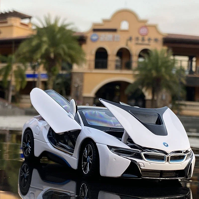 1:24 BMW I8 Super Sports Car Metal Car Model Decoration High Simulation Alloy Model Car Boy Toy Car Collection Gift F265