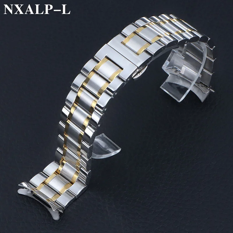 منحني نهاية الفولاذ المقاوم للصدأ حزام (استيك) ساعة ل ل لونجين 18 مللي متر 20 مللي متر 22 مللي متر 24 مللي متر الصلبة سوار معدني فراشة المشبك العالمي معصمه