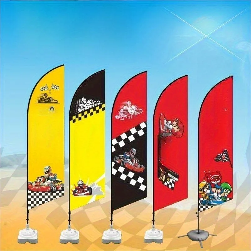 Custom-Made Knife Flags & Colorful Banners Set with Flagpole And Base for Go-Kart Advertising Outdoor Beach Racing Banners with