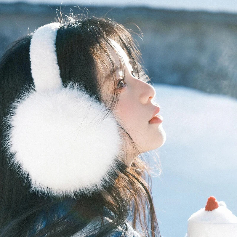Paraorecchie bianchi universali da donna invernali morbidi e alla moda, anti-senza