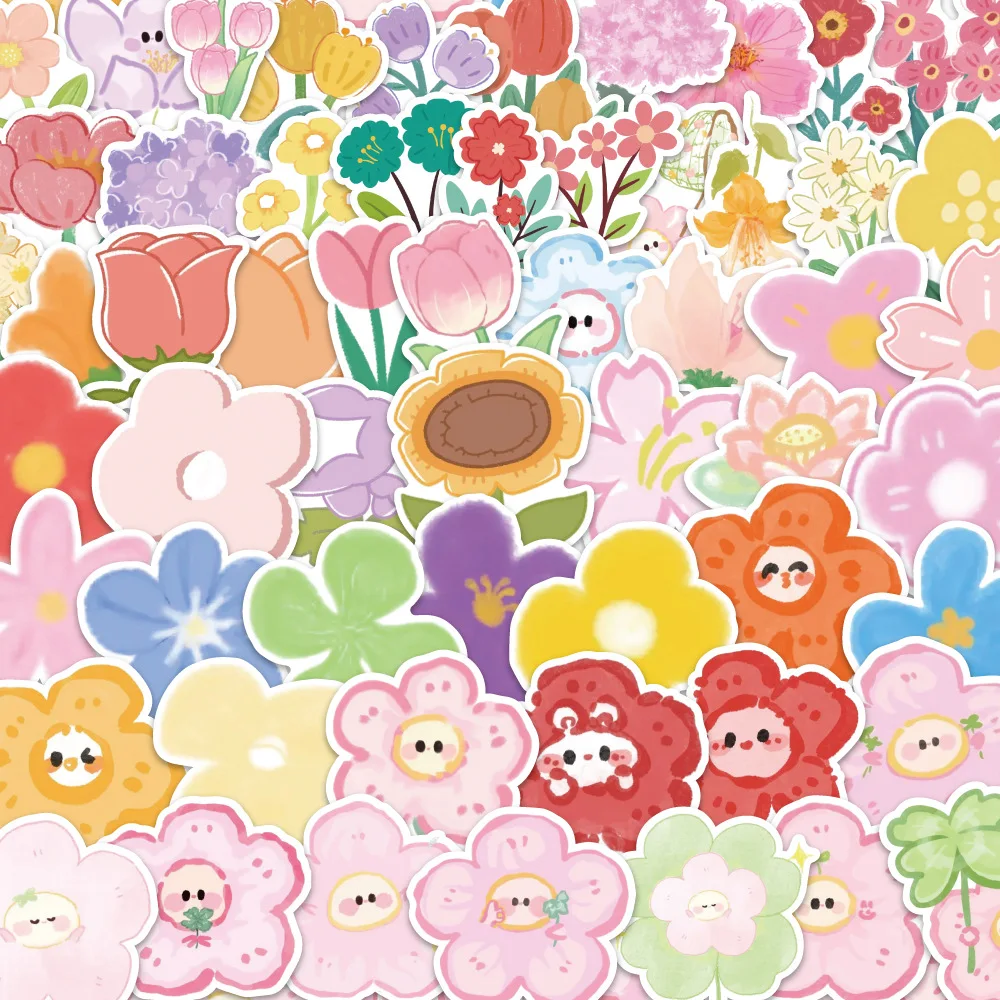 

60PCS Cute Cartoon Flower Stickers Kawaii Plant Graffiti DIY Decorative Notebook Phone Case iPad Waterproof Stickers Kids Toy