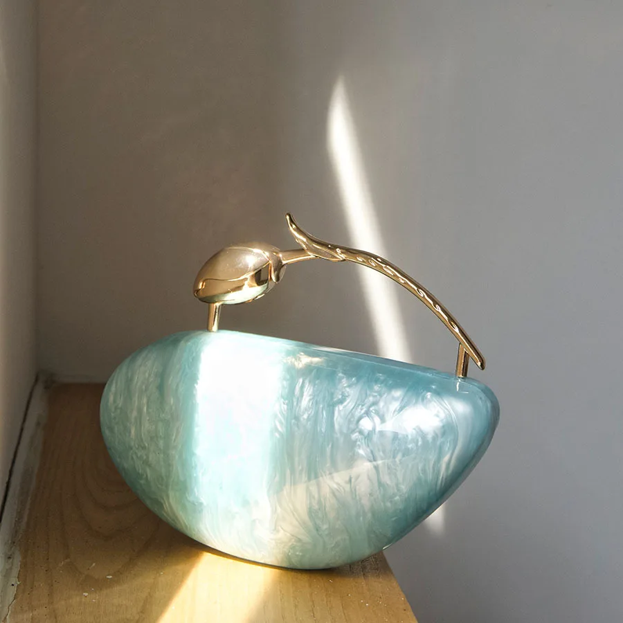 French niche design resin goose egg clutch bag light luxury and elegant rose handle handbag dinner bag