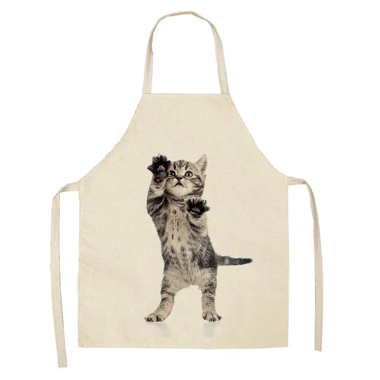 Cute cat home printed kitchen oil-proof apron women\'s apron linen cotton home cleaning bib