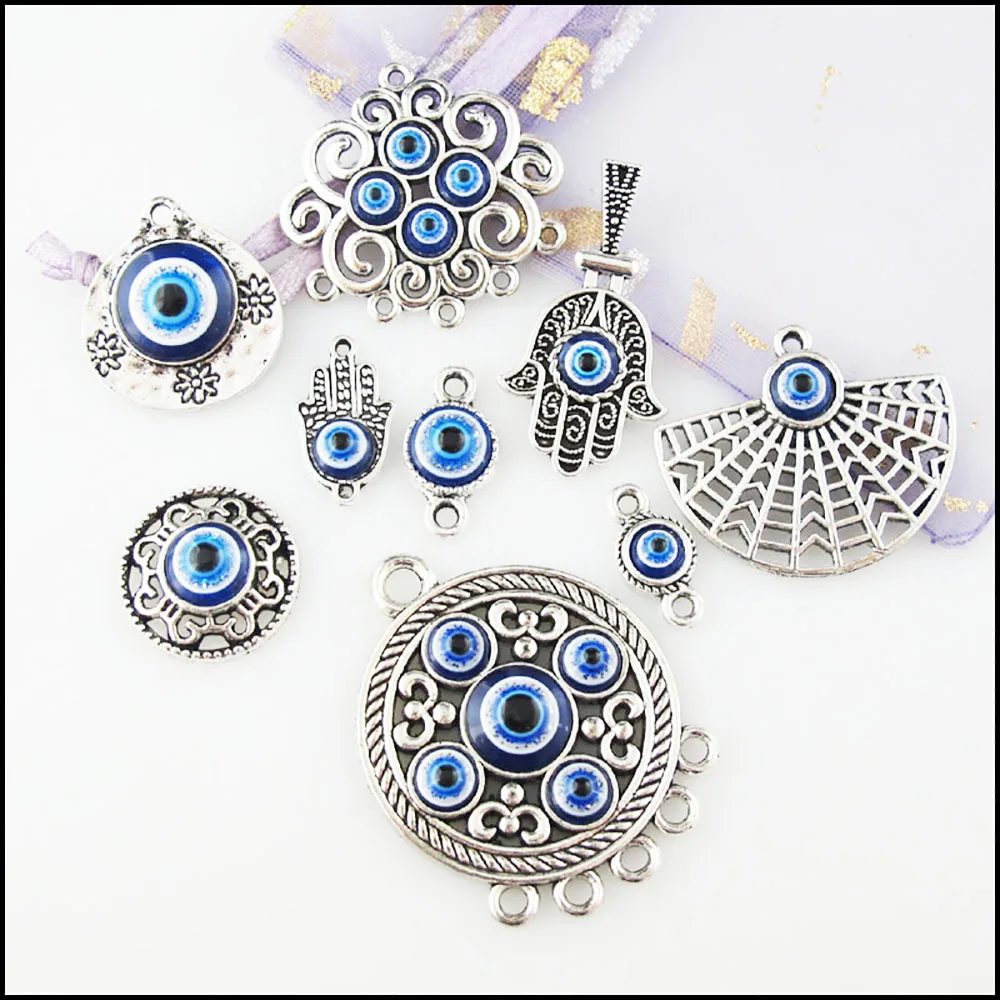 Fashion New Fans Palm Heart Flower Charms Blue Resin Pendants Connectors Tibetan Silver Plated